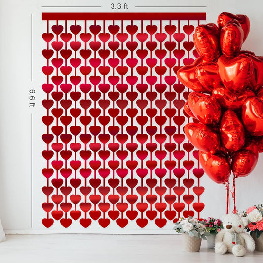 Valentine Red Heart Shimmery Backdrop Curtain