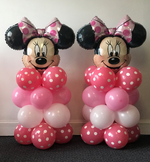 Load image into Gallery viewer, Minnie Mouse balloon column with pink and white polka dot balloons
