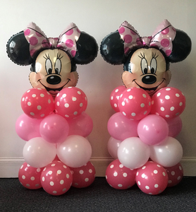 Minnie Mouse balloon column with pink and white polka dot balloons